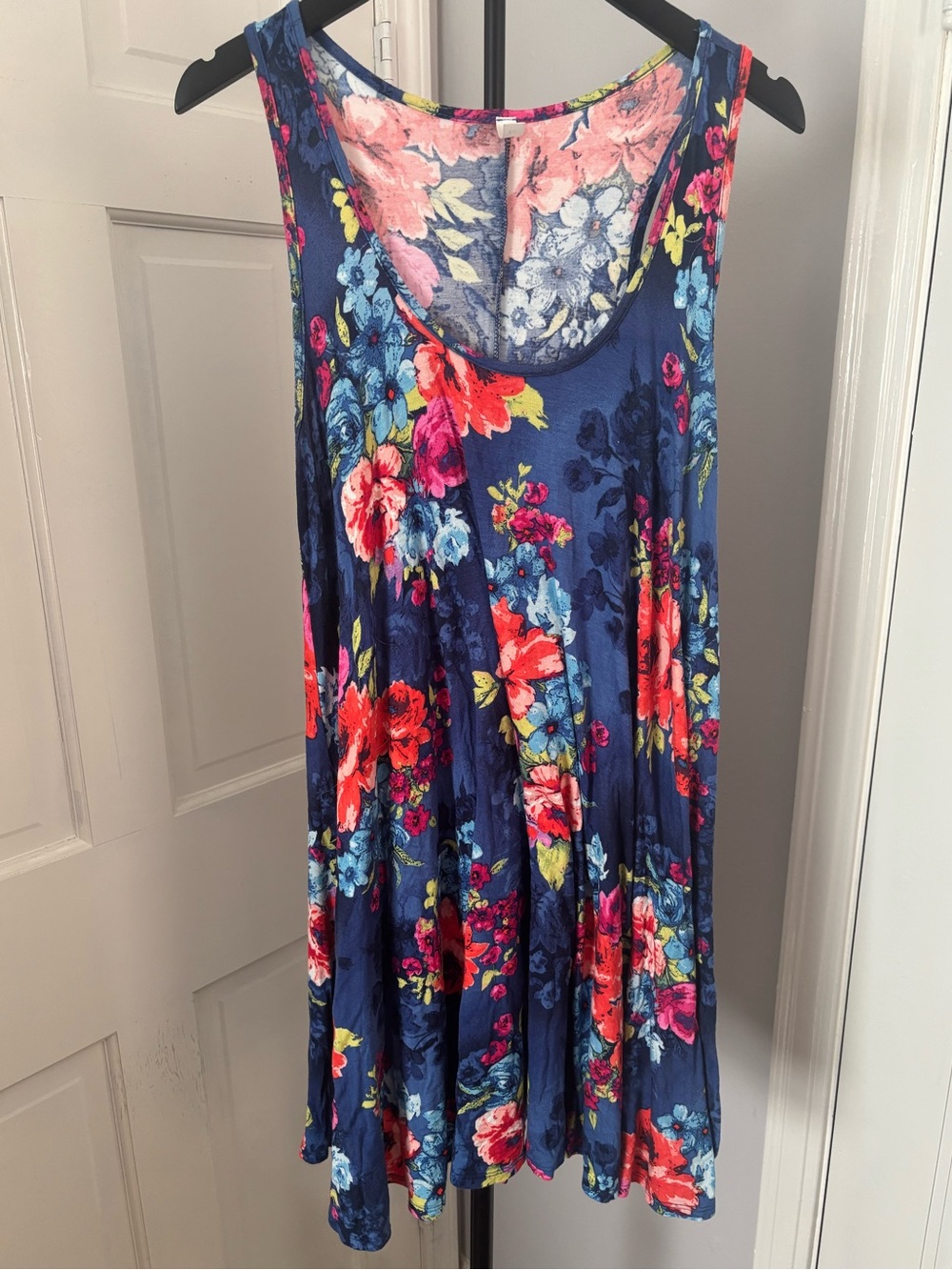 Women’s Large Navy Floral Tank Causal Summer Swing Dress